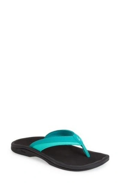 Olukai 'ohana' Sandal In Mermaid/ Black Faux Leather