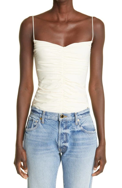 Khaite The Shelly Ruched Stretch Cotton Tank In Cream