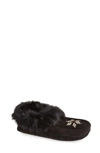 Manitobah Mukluks 'kanada' Genuine Rabbit Fur & Suede Moccasin Slipper In Black Fur