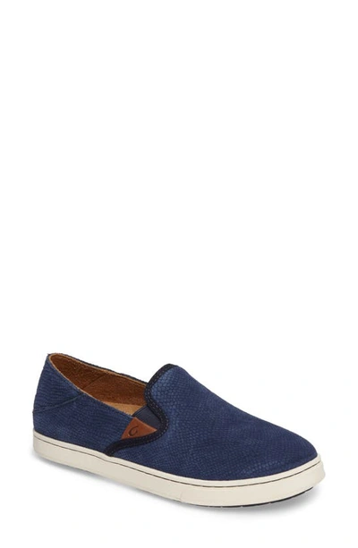 Olukai Pehuea Slip-on Sneaker In Trench Blue Honu/ Blue Leather