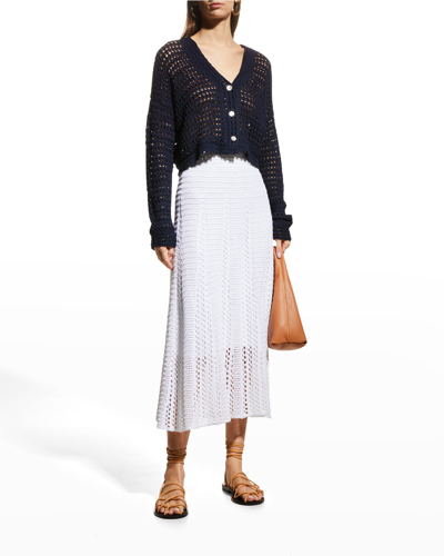 Vince Organic Cotton Crochet Cardigan In Navy