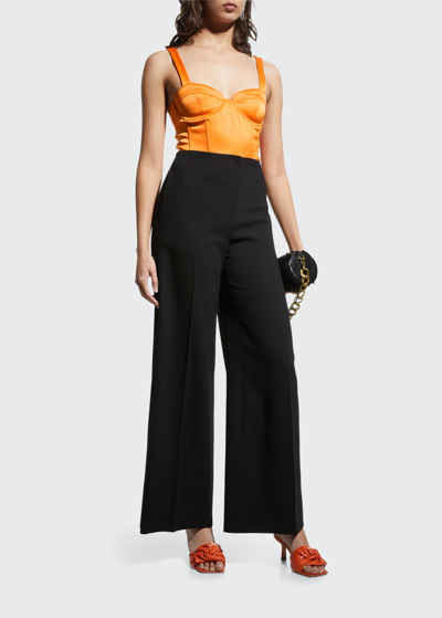 Alice And Olivia Jeanna Bustier Smocked-back Crop Top In Tangerine