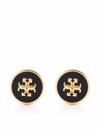 Tory Burch Kira Logo Colored Disc Stud Earrings In Gold