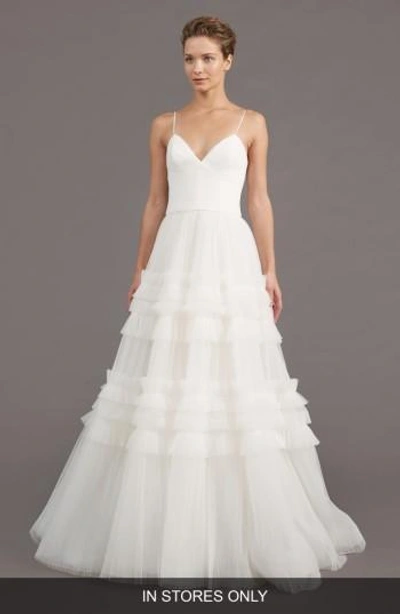 Amsale Saylor Ruffle A-line Gown In Ivory