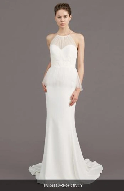 Amsale Ruby Crepe Peplum Gown In Ivory