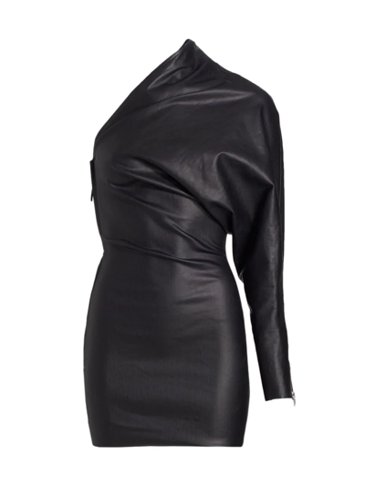 Rick Owens One-sleeve Draped Coated-denim Mini Dress In