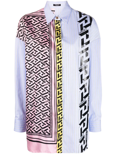 Versace Multicolor Silk Shirt With Foulard Monogram Detail In Pink & Purple