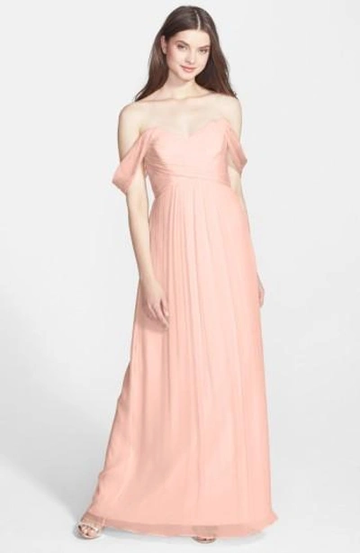 Amsale Convertible Crinkled Silk Chiffon Gown In Blush