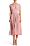 Dress The Population Alicia Mixed Media Midi Dress In Blush