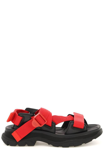 Alexander Mcqueen Tread Logo-tape Sandals In Red,black