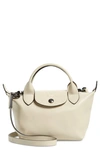 Longchamp Mini Le Pliage Cuir Leather Top Handle Bag In Ivory