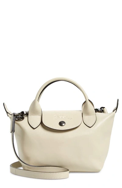 Longchamp Mini Le Pliage Cuir Leather Top Handle Bag In Ivory