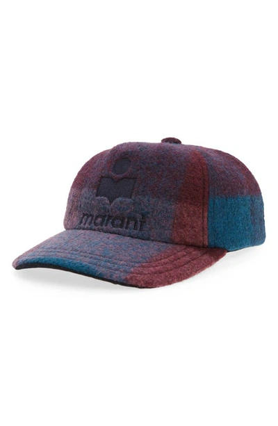 Isabel Marant Tyron Logo Check Blanket Baseball Cap In Dark Plum