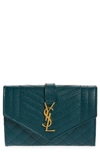 Saint Laurent Small Monogram Quilted Leather Wallet In Sea Turquiose