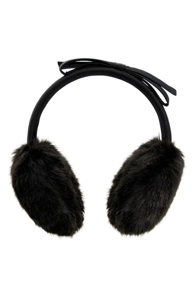 Kate Spade Shoelace Bow Faux Fur Earmuffs In Black