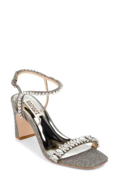 Badgley Mischka Marilee Ankle Strap Sandal In Pewter Dusty Glitter