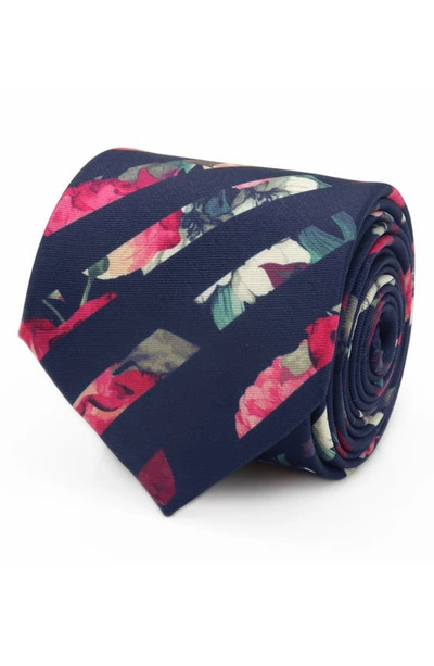 Cufflinks, Inc Painted Floral Stripe Silk Tie In Navy