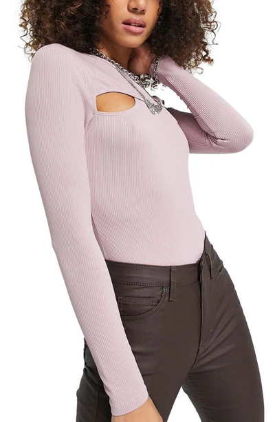 Topshop Cutout Long Sleeve Bodysuit In Purple