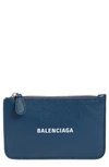 Balenciaga Cash Logo Long Leather Card Holder In Blue