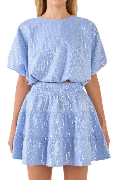 Endless Rose Sequins Crop Top In Powder Blue