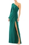 Mac Duggal Jersey One-shoulder Column Gown In Emerald