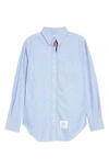 Thom Browne Classic Point Collar Long Sleeve Cotton Blouse In Light Blue