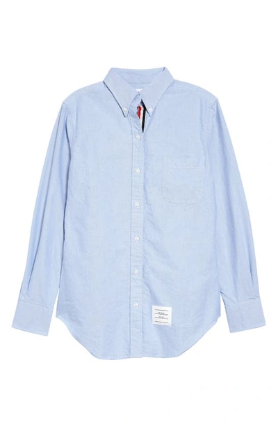 Thom Browne Classic Point Collar Long Sleeve Cotton Blouse In Light Blue