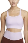 Nike Swoosh Luxe Sports Bra In Doll/ Grey Fog