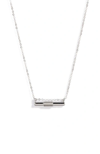 Knotty Wrapped Bar Necklace In Rhodium