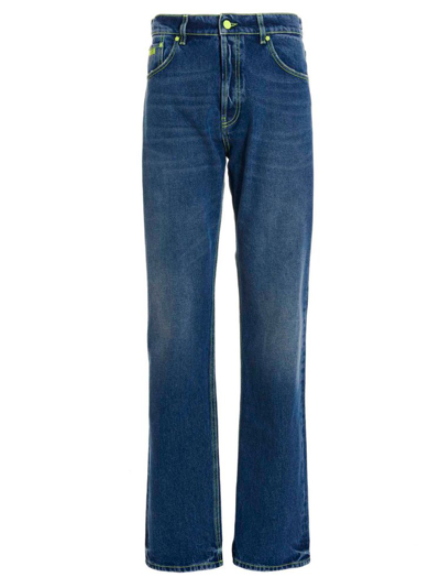 Msgm Contrast-stitch Straight Leg Jeans In Blue