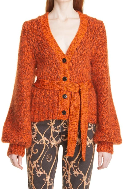 Ganni Chunky Mouline Alpaca & Mohair Belted Cardigan In Orange