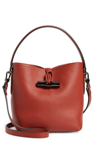 Longchamp Roseau Essential Leather Bucket Bag In Sienna