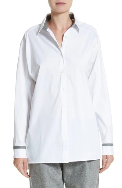 Lafayette 148 Jessie Long-sleeve Stretch-cotton Blouse, Plus Size In White