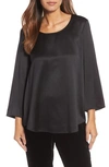 Eileen Fisher 3/4-sleeve Silk Satin Blouse In Black