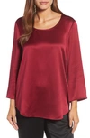 Eileen Fisher 3/4-sleeve Silk Satin Blouse In Hibiscus