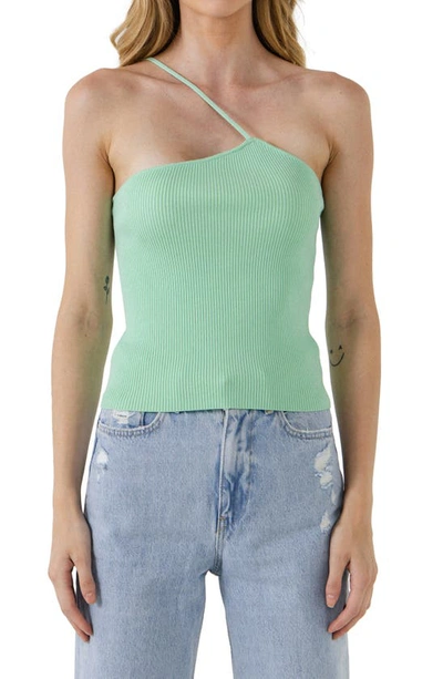Grey Lab One Shoulder Strap Knit Tank Top In Sage