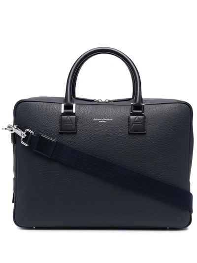 Aspinal Of London Mount Street Grained Briefcase In Blue