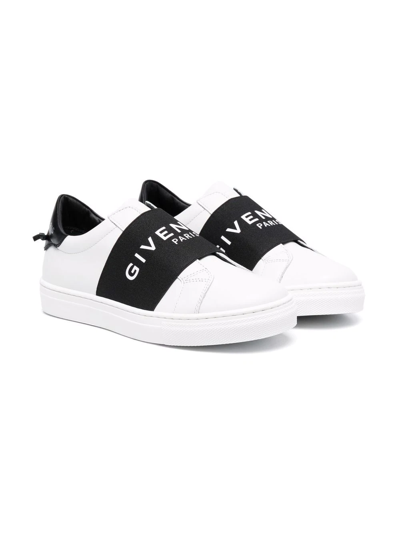 Givenchy Kids White Urban Street Sneakers With Black Band In Bianco