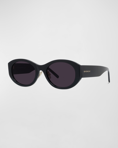 Givenchy 55mm Polarized Oval Sunglasses In Shiny Black Smoke