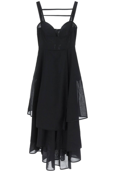 A.w.a.k.e. Sweetheart Neckline Panelled Midi Dress In Black