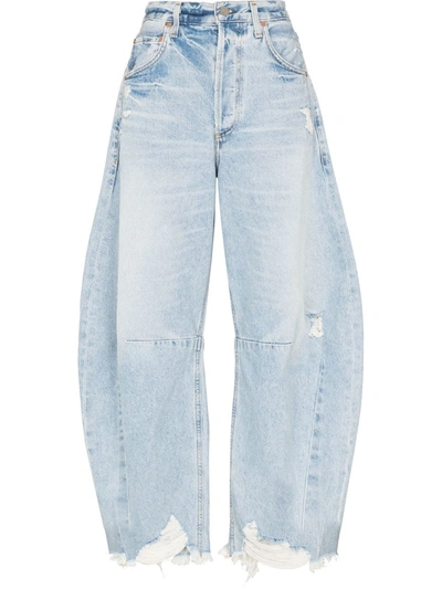 Citizens Of Humanity Horseshoe Distressed High-rise Wide-leg Jeans In Light Blue