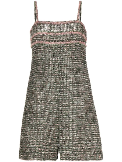Pre-owned Chanel Tweed Sleeveless Minidress In Green