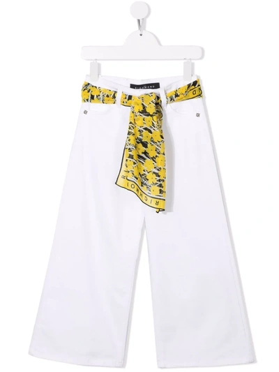John Richmond Junior Kids' Scarf-belt Wide-leg Trousers In White