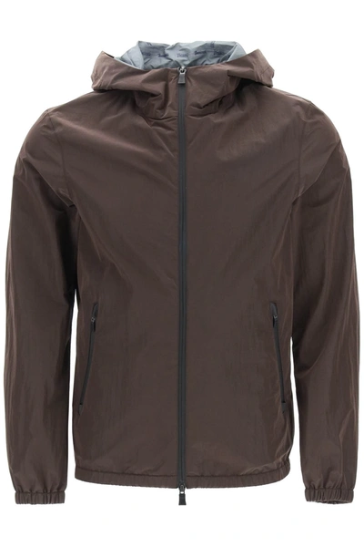 Herno Laminar Opalescent Nylon Hooded Jacket In Brown