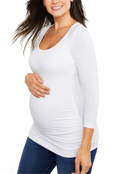 A Pea In The Pod Luxe Side Ruched 3/4 Sleeve Maternity T Shirt In White