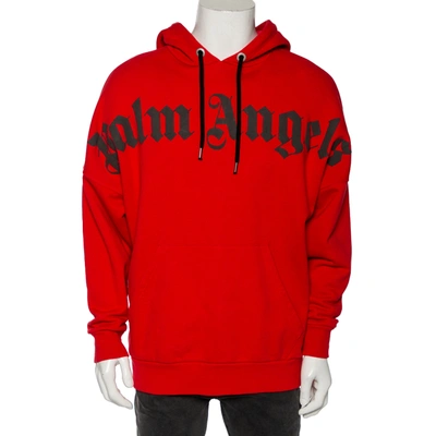 Pre-owned Palm Angels Red Cotton Logo Printed Hoodie M