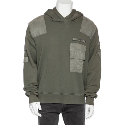 Pre-owned Amiri Military Green Cotton Knit Patched Detail Hoodie M