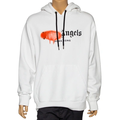 Pre-owned Palm Angels White Hong Kong Sprayed Logo Printed Cotton Hoodie M