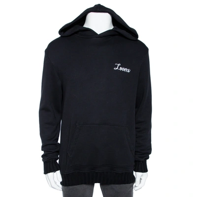 Pre-owned Amiri Black Lovers Embroidered Cotton Hooded Sweatshirt Xl