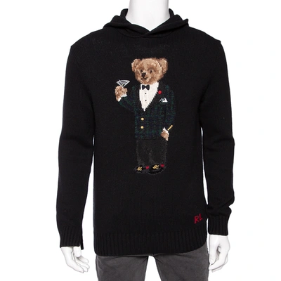 Pre-owned Polo Ralph Lauren Black Martini Bear Wool Knit Hoodie M